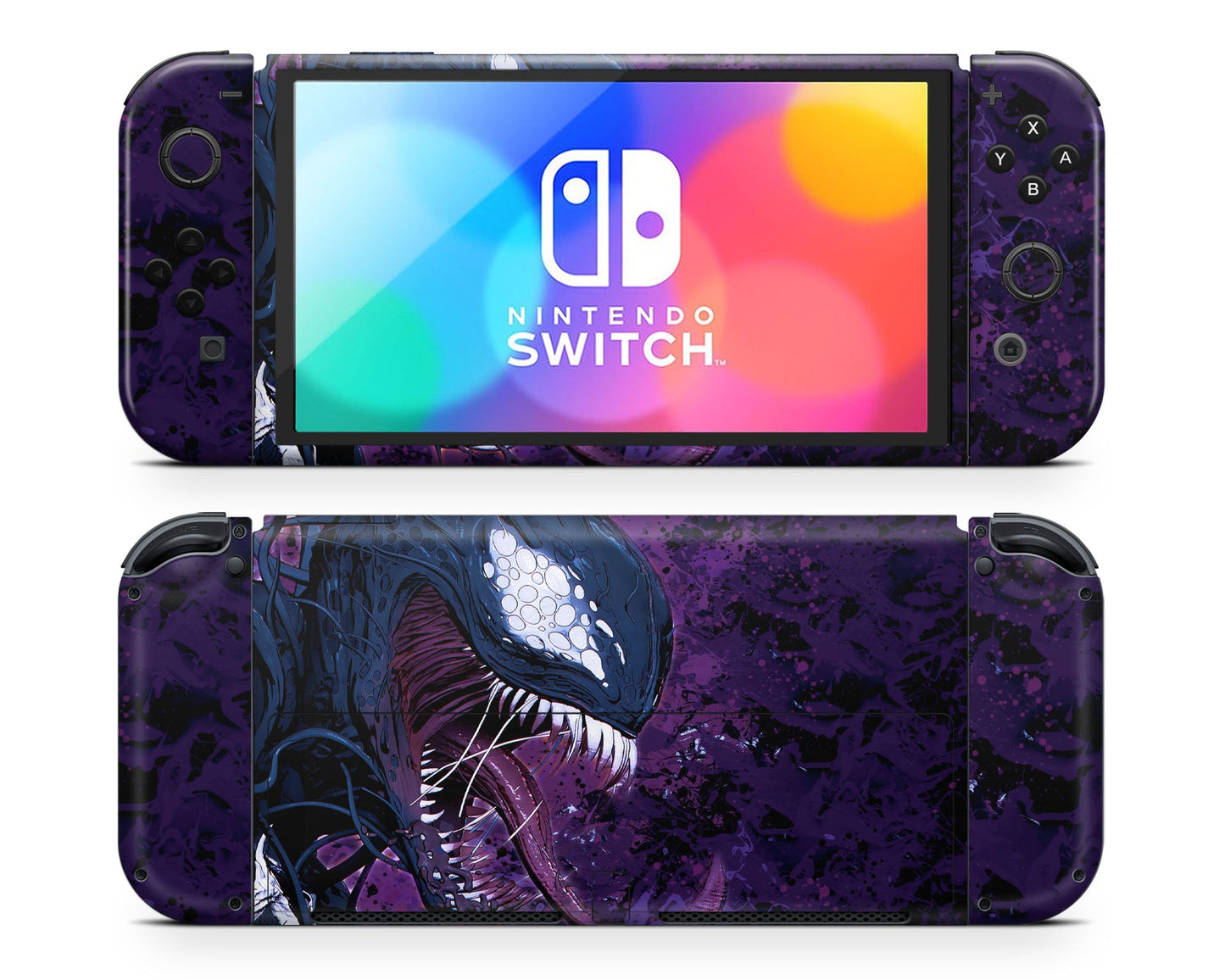 Lux Skins Nintendo Switch OLED Purple Venom Full Set Skins - Pop culture Spiderman Skin