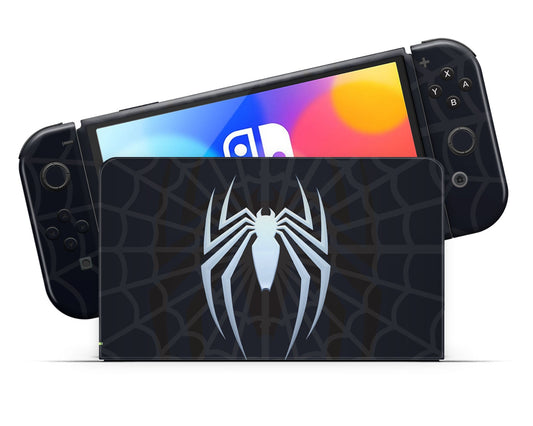 Lux Skins Nintendo Switch OLED Black Spiderman Logo Full Set Skins - Pop culture Spiderman Skin