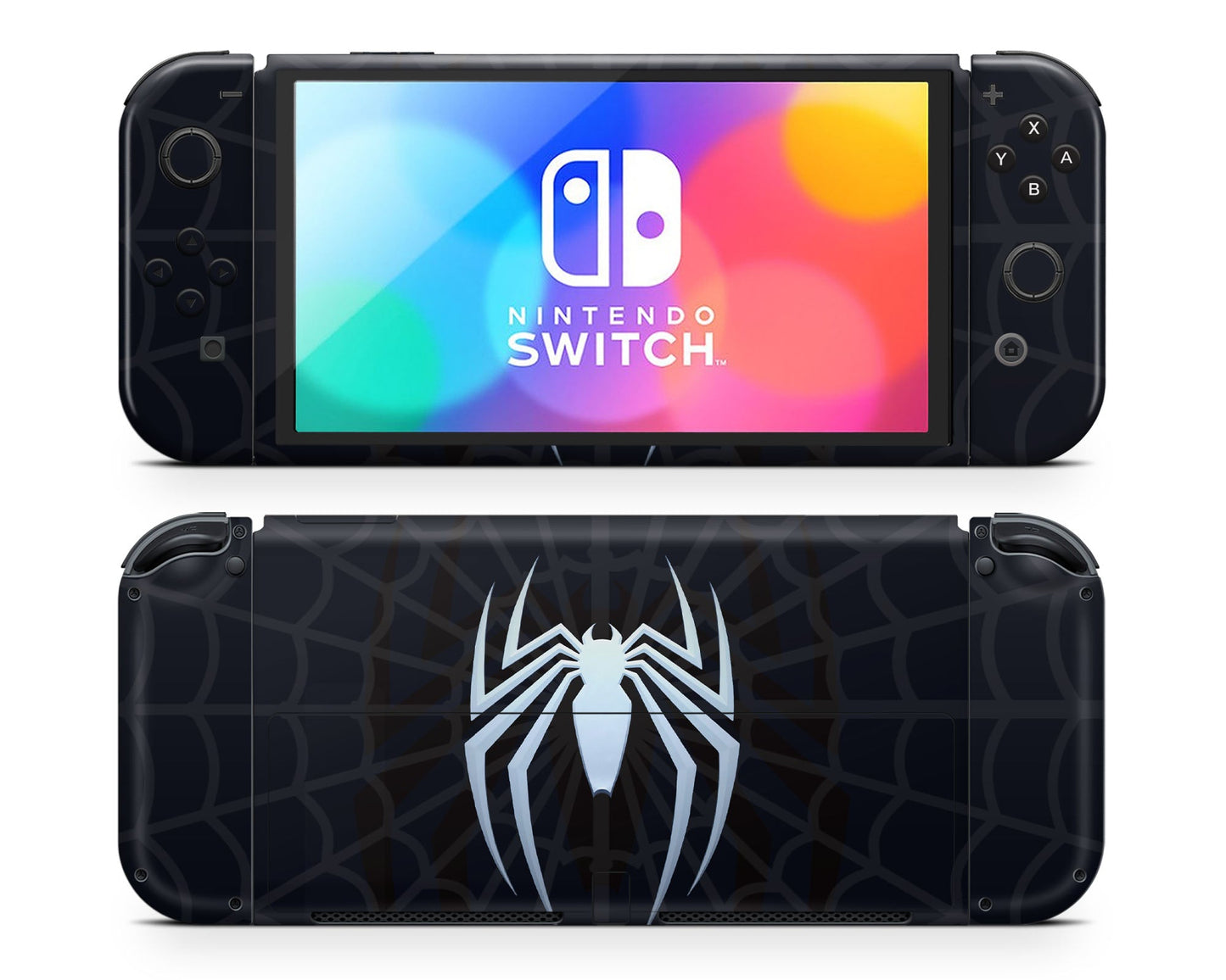 Lux Skins Nintendo Switch OLED Black Spiderman Logo Full Set Skins - Pop culture Spiderman Skin