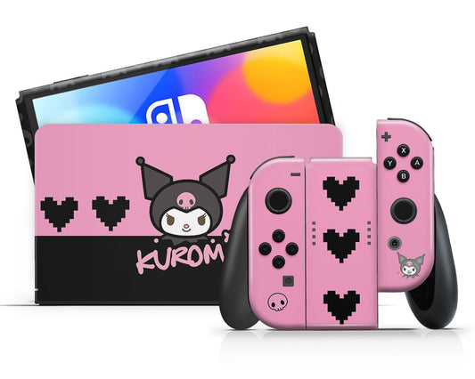 Lux Skins Nintendo Switch OLED Kuromi Black Pink Full Set +Tempered Glass Skins - Pop culture Sanrio Skin
