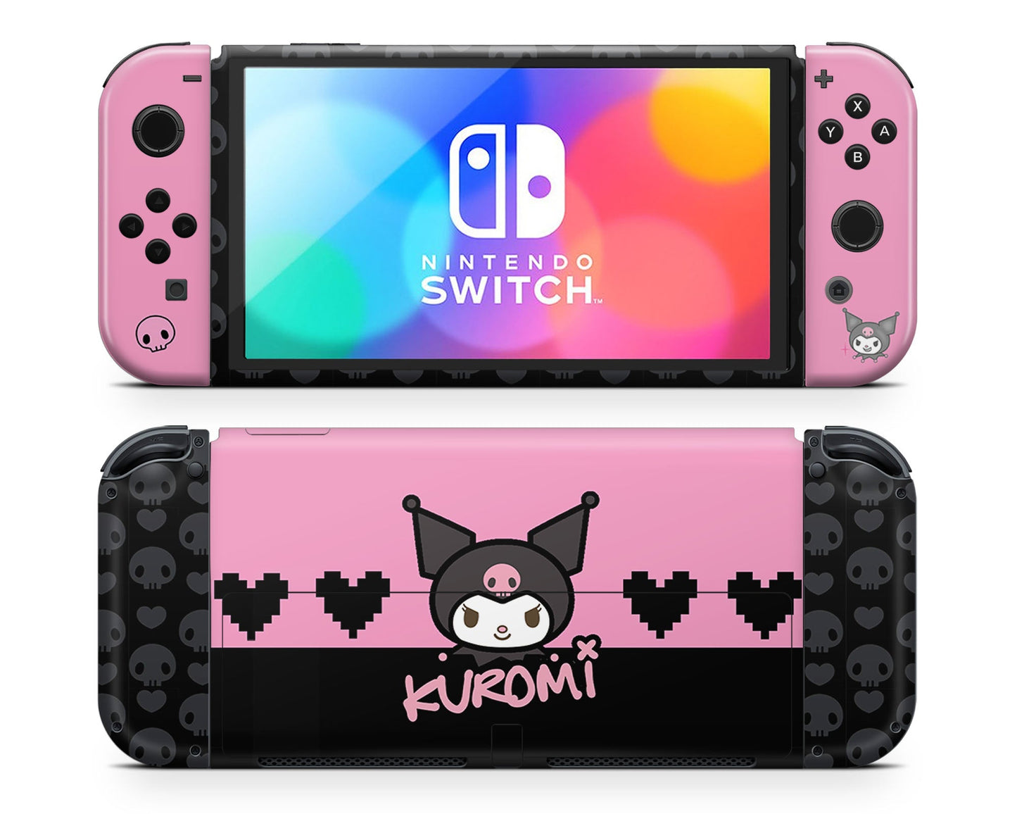 Lux Skins Nintendo Switch OLED Kuromi Black Pink Full Set Skins - Pop culture Sanrio Skin