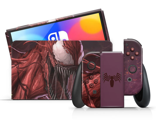 Lux Skins Nintendo Switch OLED Red Carnage Full Set +Tempered Glass Skins - Pop culture Venom Skin