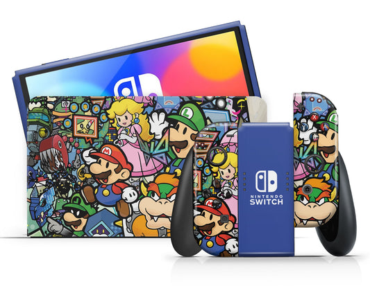 Lux Skins Nintendo Switch OLED Paper Mario Full Set +Tempered Glass Skins - Pop culture Mario Skin