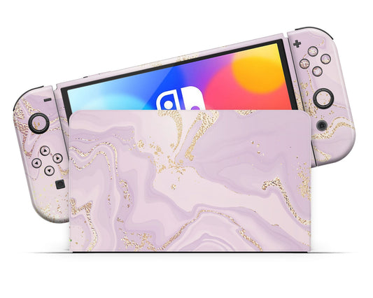 Lux Skins Nintendo Switch OLED Ethereal Lavender Marble Full Set Skins - Pattern Marble Skin