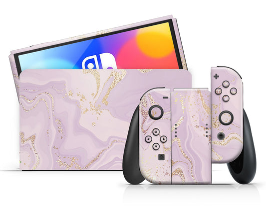 Lux Skins Nintendo Switch OLED Ethereal Lavender Marble Full Set +Tempered Glass Skins - Pattern Marble Skin