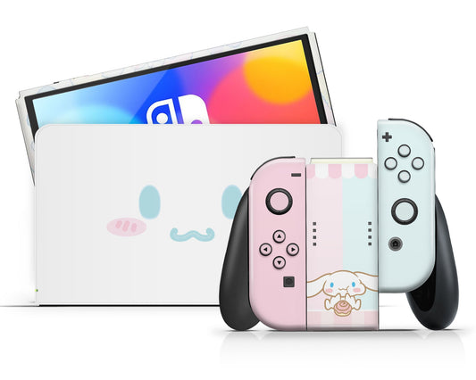 Lux Skins Nintendo Switch OLED Cinnamoroll Cute White Puppy Face Full Set +Tempered Glass Skins - Anime Cinnamoroll Skin