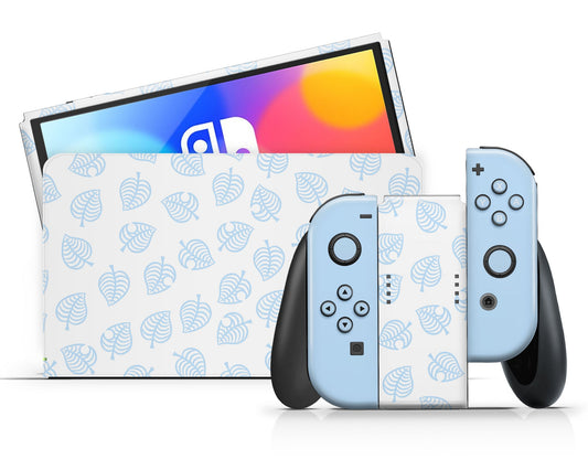 Lux Skins Nintendo Switch OLED Animal Crossing Leaf Blue Full Set +Tempered Glass Skins - Pop culture Animal Crossing Skin