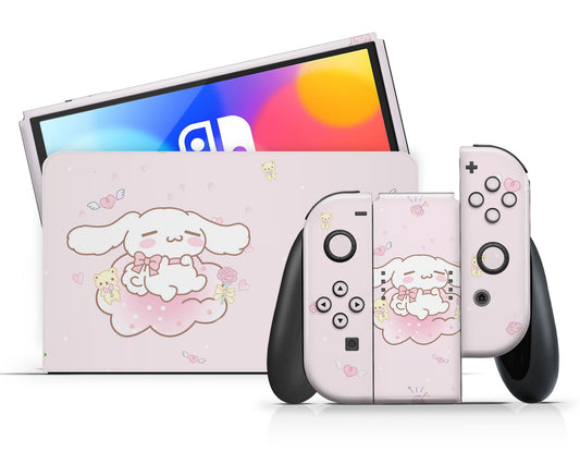 Lux Skins Nintendo Switch OLED Cinnamoroll Cloud Pink Full Set +Tempered Glass Skins - Anime Cinnamoroll Skin