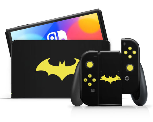 Lux Skins Nintendo Switch OLED Batman Logo Yellow Full Set +Tempered Glass Skins - Pop culture Batman Skin