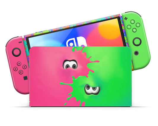 Lux Skins Nintendo Switch OLED Splatoon Pink Green Full Set Skins - Pop culture  Skin