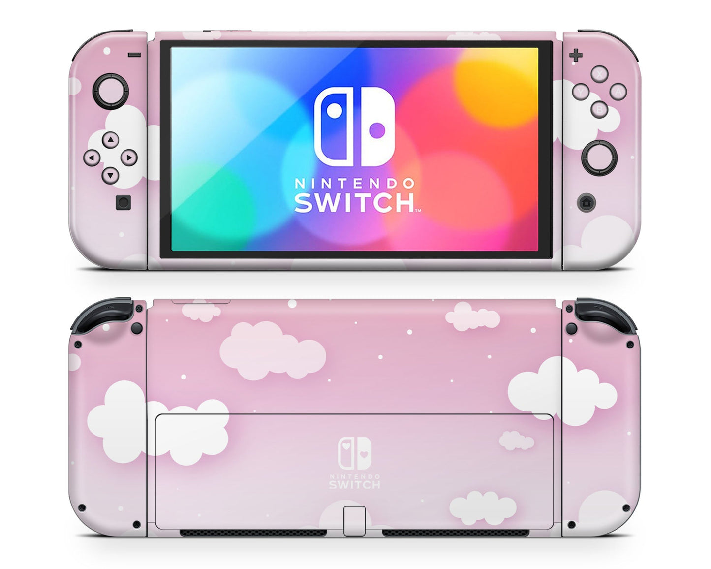 Lux Skins Nintendo Switch OLED Dreamy Pastel Pink Clouds Hearts logo Skins - Art Clouds Skin
