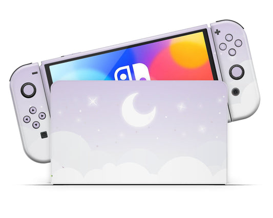 Lux Skins Nintendo Switch OLED Lavender Purple Moon Clouds Full Set Skins - Art Clouds Skin