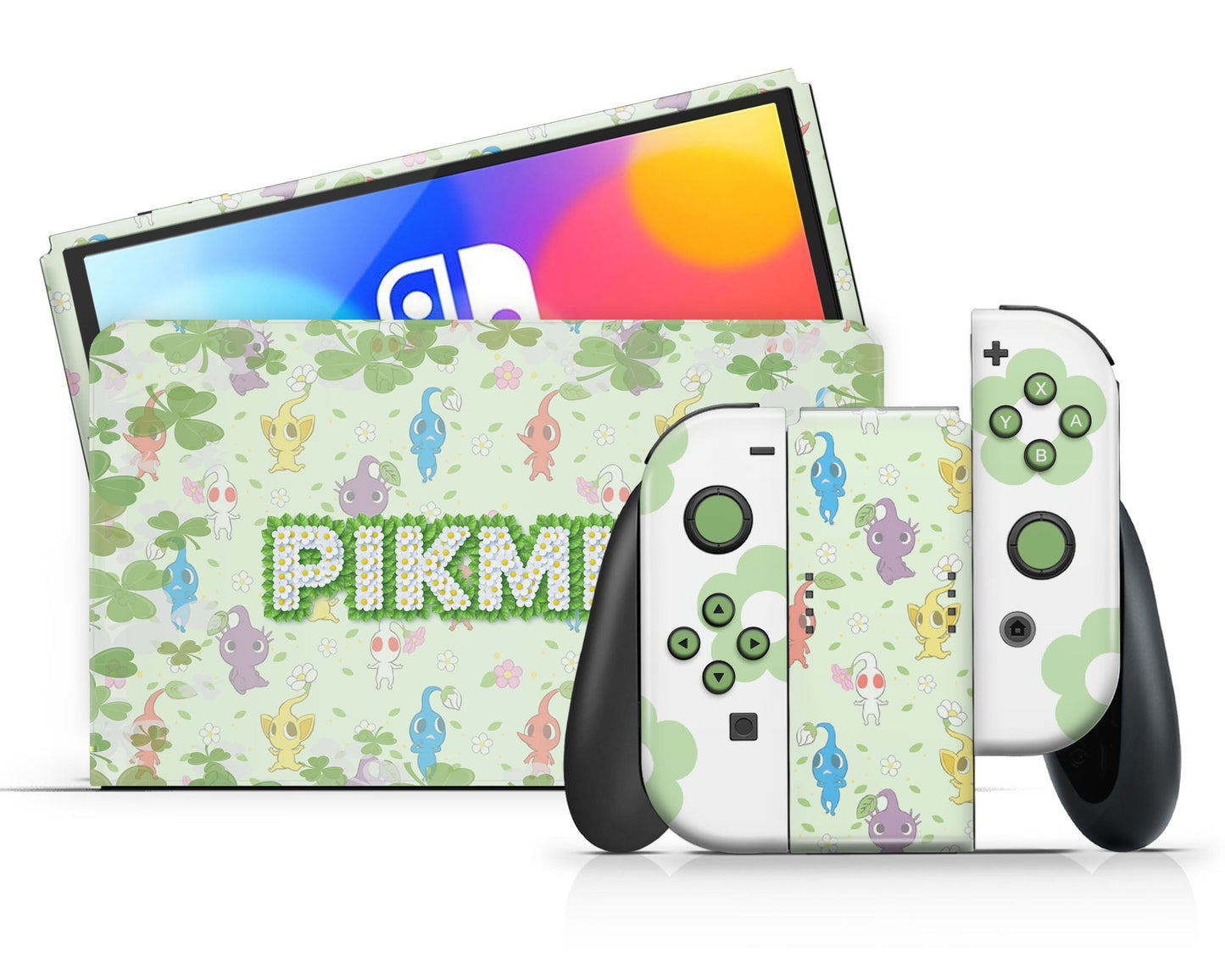 Lux Skins Nintendo Switch OLED Pikmin Green Full Set +Tempered Glass Skins - Pop culture  Skin