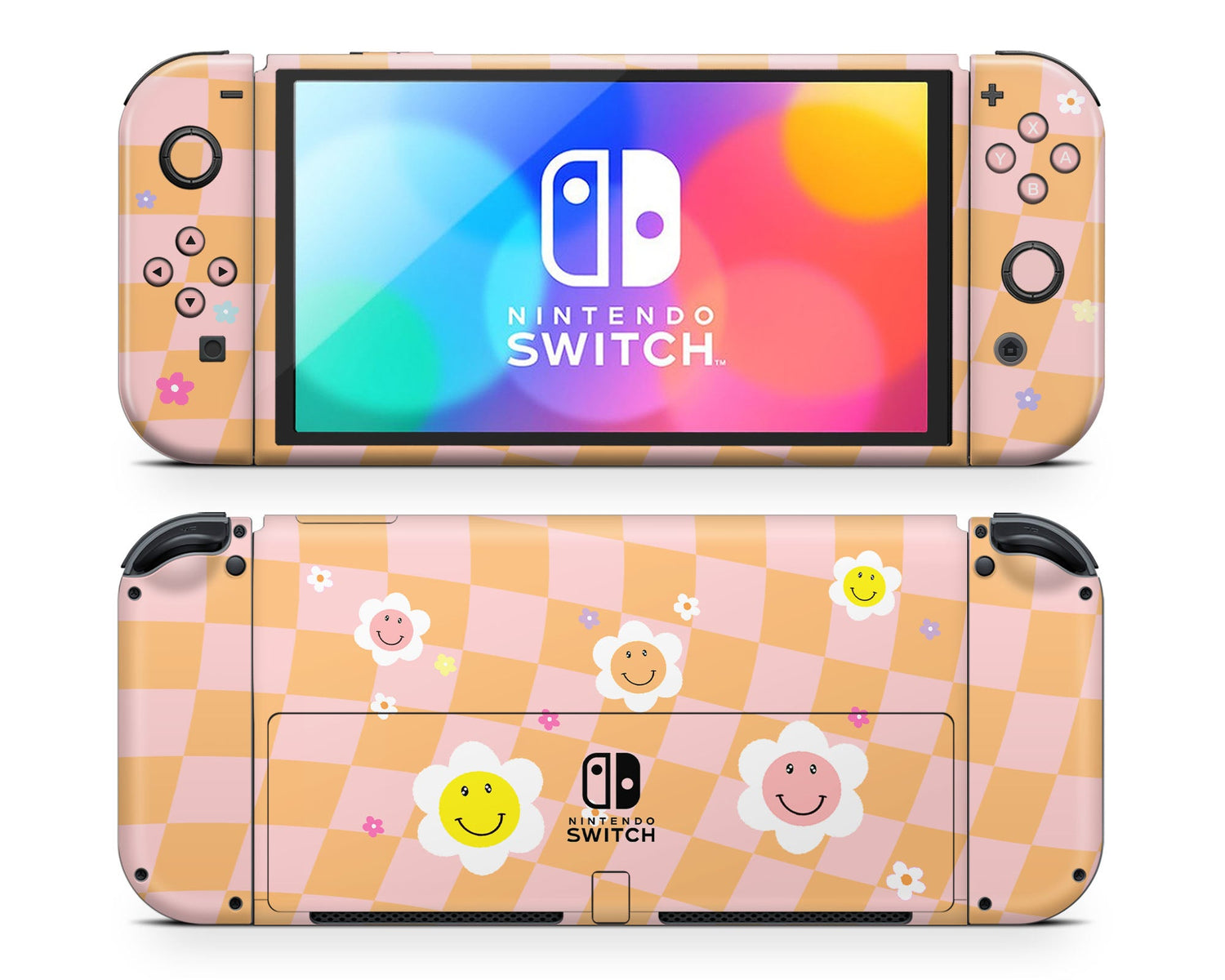 Lux Skins Nintendo Switch OLED Checkered Smiley Floral Classic no logo Skins - Art Floral Skin