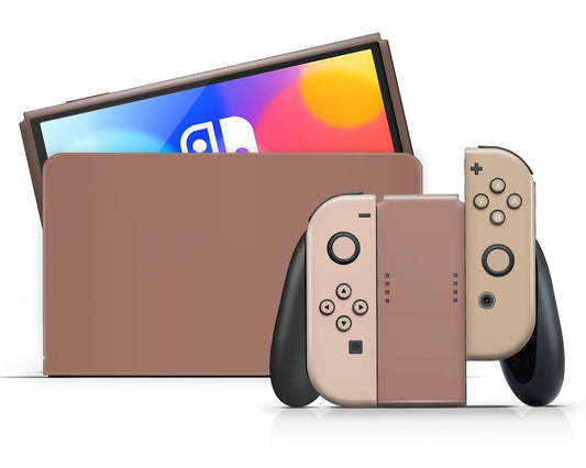 Lux Skins Nintendo Switch OLED Latte Time Classic no logo Skins - Solid Colours Colour Blocking Skin