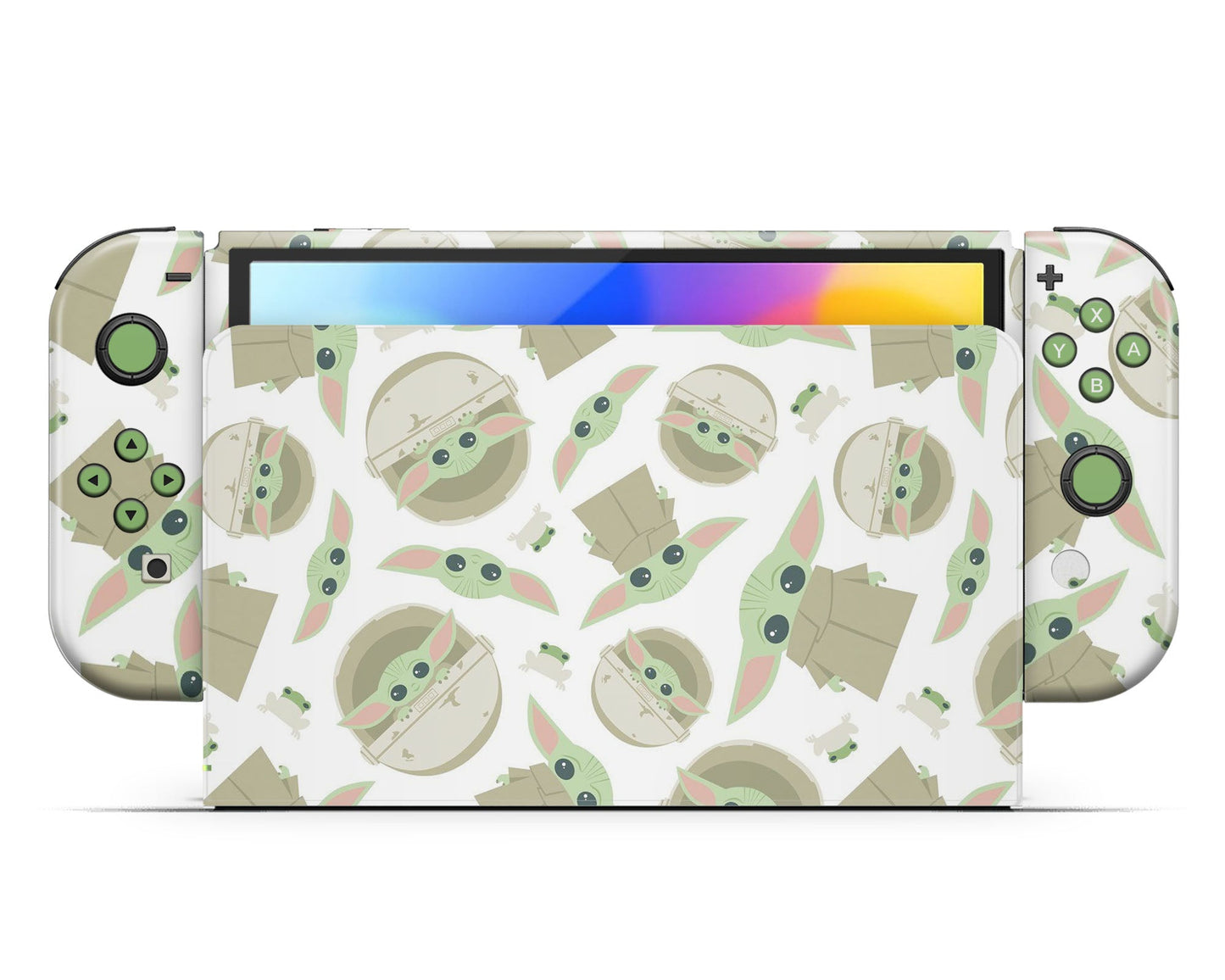 Lux Skins Nintendo Switch OLED Green Baby Yoda Pattern Joycons Only Skins - Pop culture Star Wars Skin