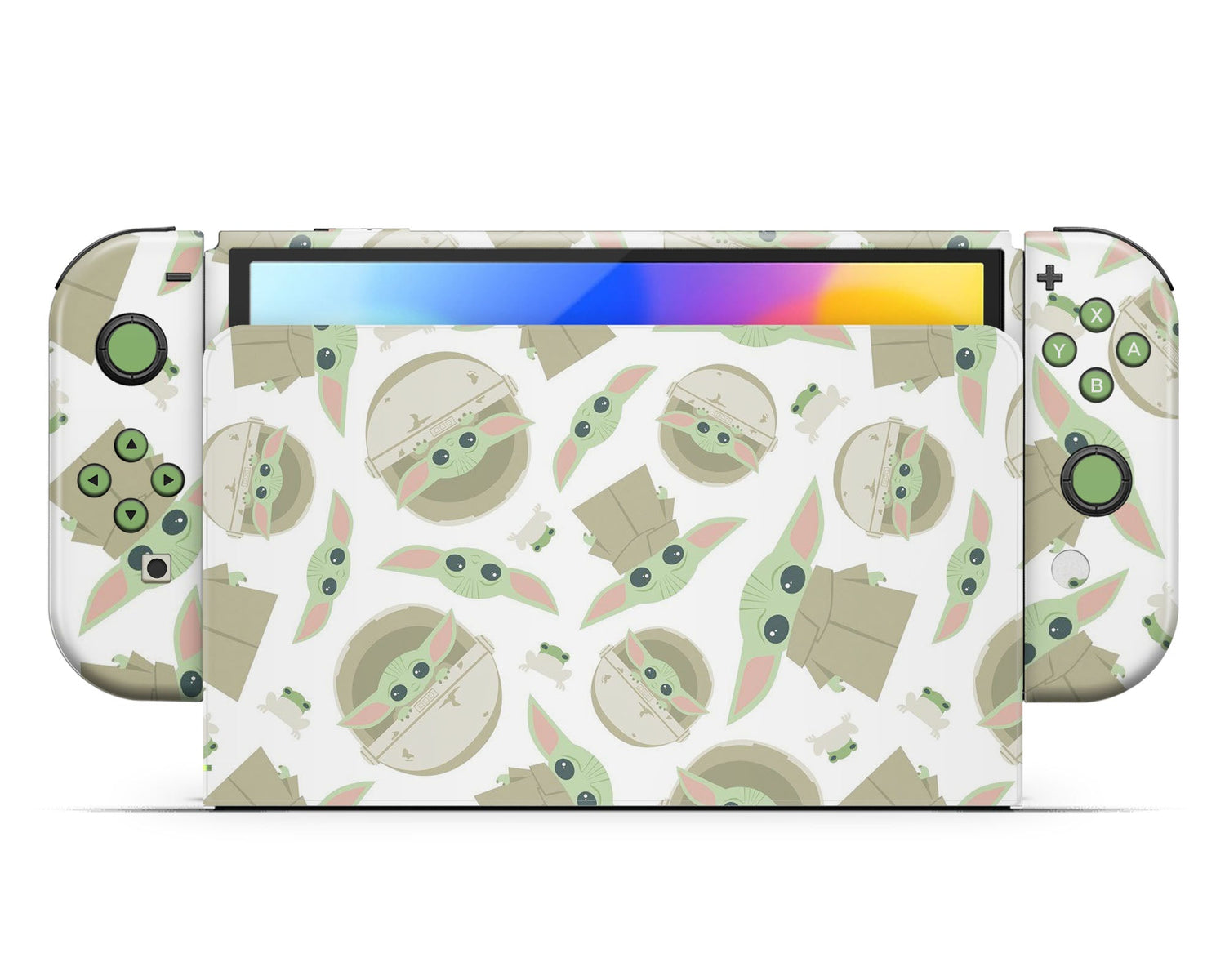 Lux Skins Nintendo Switch OLED Green Baby Yoda Pattern Joycons Only Skins - Pop culture Star Wars Skin
