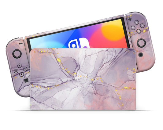 Lux Skins Nintendo Switch OLED Ethereal Purple Gold Marble Nintendo logo Skins - Pattern Marble Skin