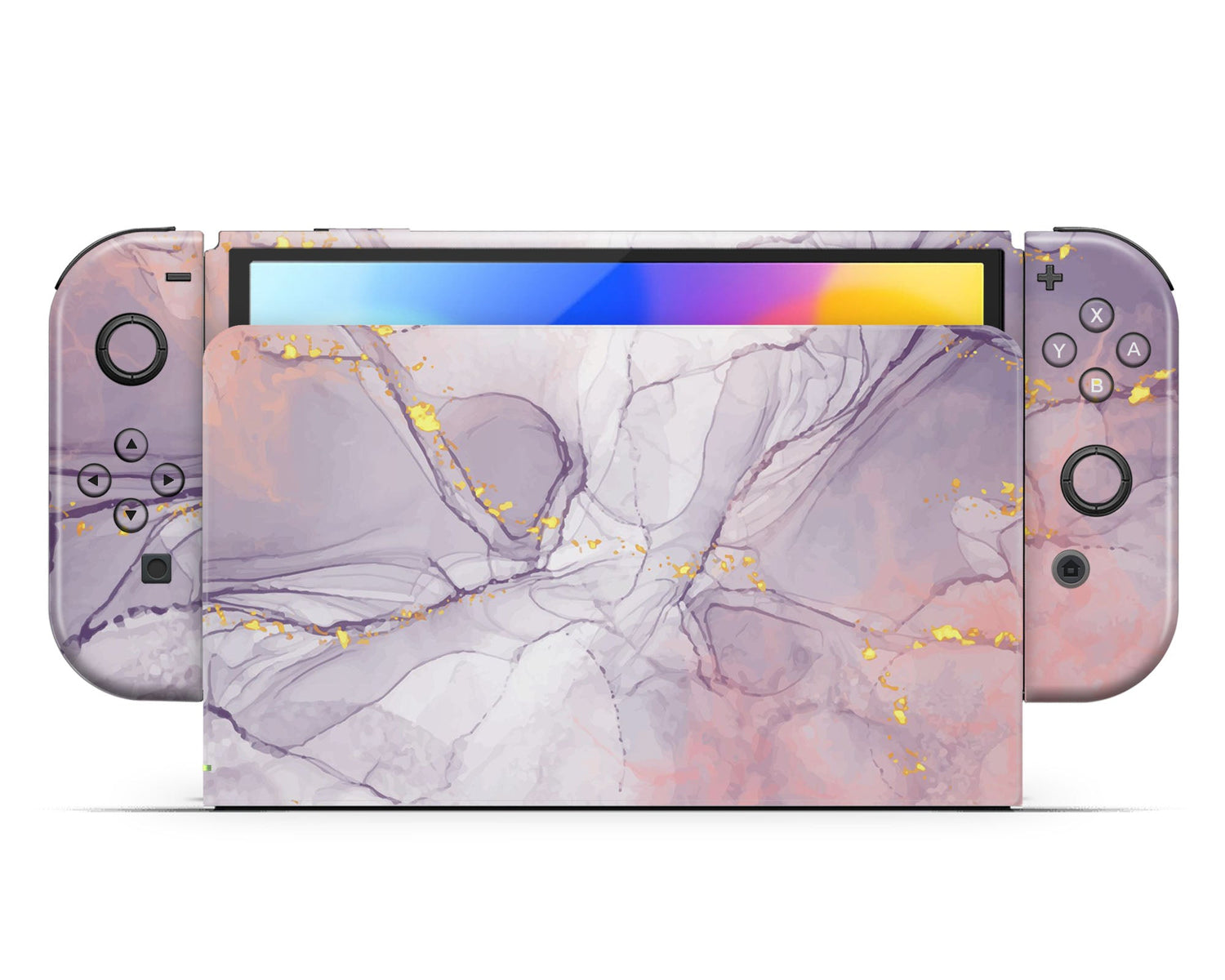 Lux Skins Nintendo Switch OLED Ethereal Purple Gold Marble Hearts logo Skins - Pattern Marble Skin