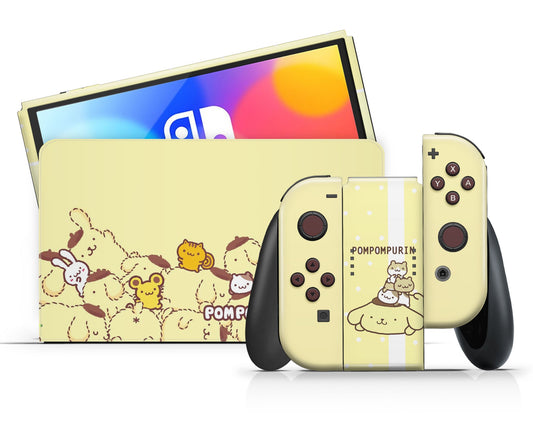 Lux Skins Nintendo Switch OLED Pompompurin Yellow Full Set +Tempered Glass Skins - Pop culture Sanrio Skin