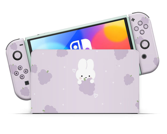 Lux Skins Nintendo Switch OLED Purple Lavender Bunny Rabbit Full Set Skins - Art Animals Skin