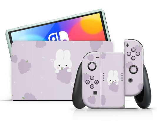 Lux Skins Nintendo Switch OLED Purple Lavender Bunny Rabbit Full Set +Tempered Glass Skins - Art Animals Skin