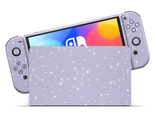 Lux Skins Nintendo Switch OLED Constellation Stargazing Purple Nintendo logo Skins - Pattern Galaxy Skin