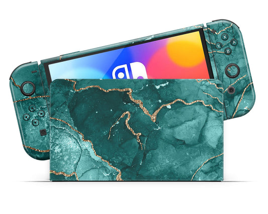 Lux Skins Nintendo Switch OLED Ethereal Green Marble Nintendo logo Skins - Pattern Marble Skin