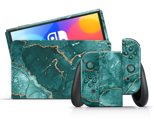 Lux Skins Nintendo Switch OLED Ethereal Green Marble Classic no logo Skins - Pattern Marble Skin