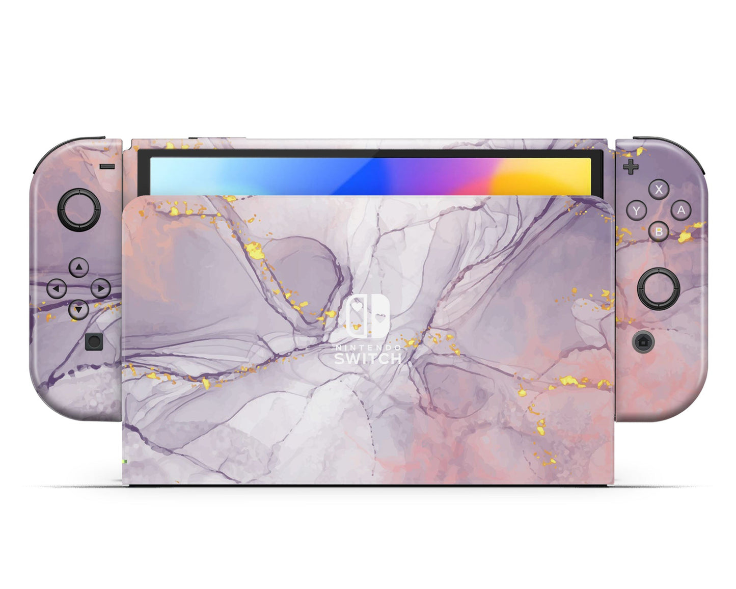 Lux Skins Nintendo Switch OLED Ethereal Purple Gold Marble Nintendo logo Skins - Pattern Marble Skin