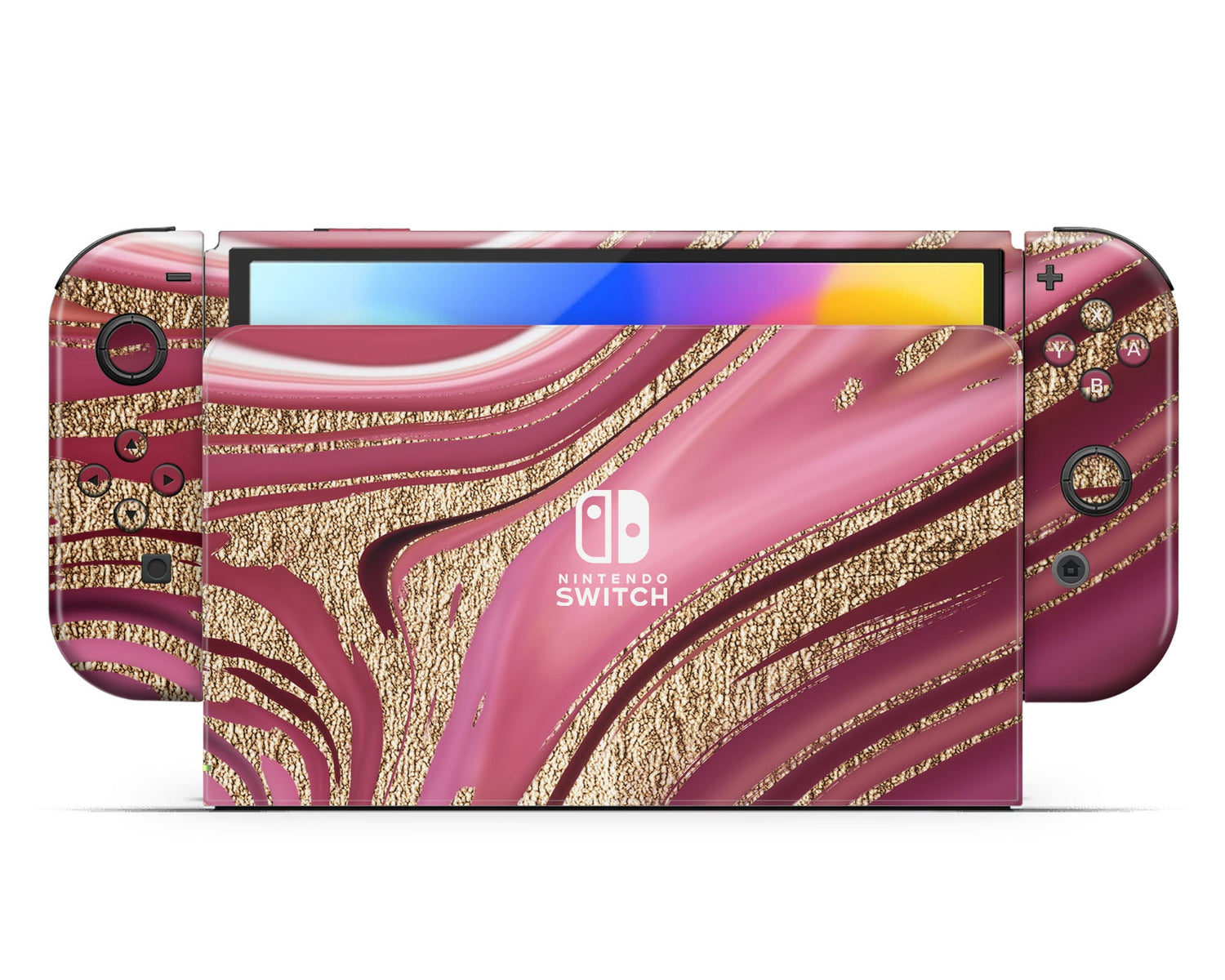 Lux Skins Nintendo Switch OLED Royal Golden Pink Hearts logo Skins - Pattern  Skin