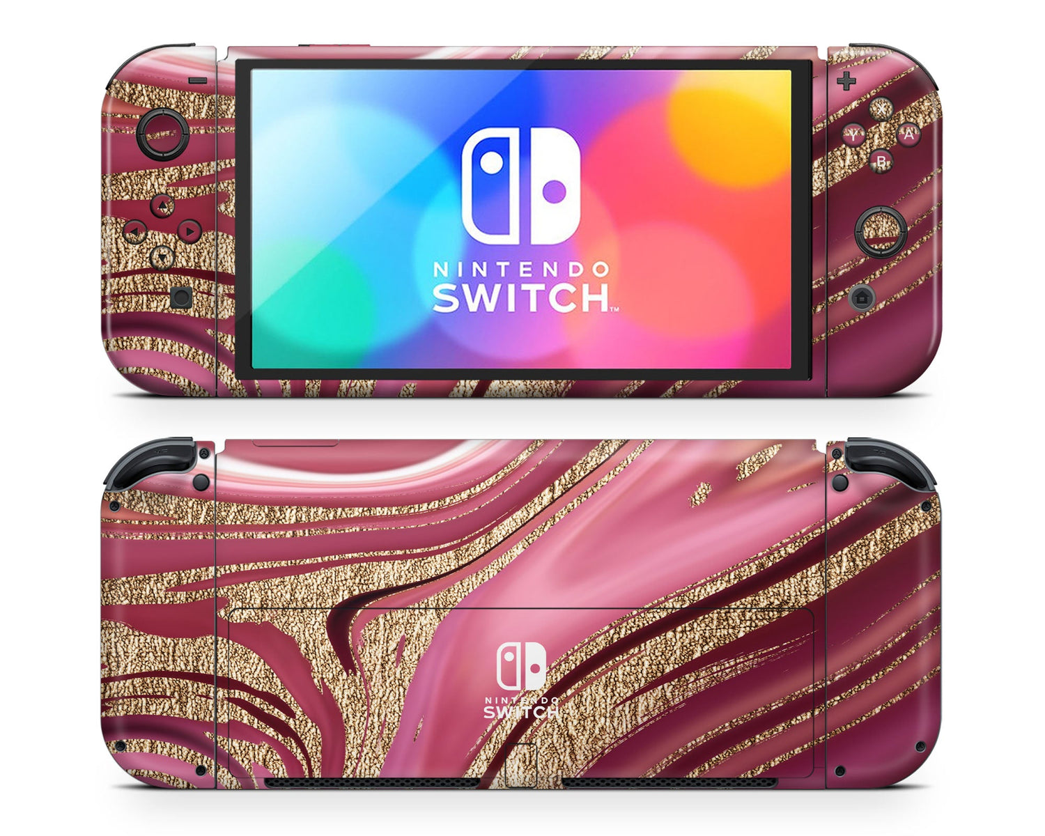 Lux Skins Nintendo Switch OLED Royal Golden Pink Classic no logo Skins - Pattern  Skin