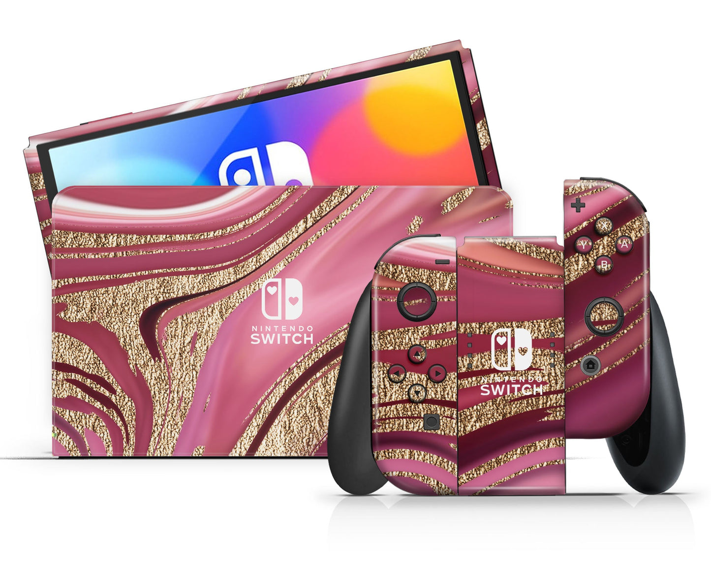 Lux Skins Nintendo Switch OLED Royal Golden Pink Nintendo logo Skins - Pattern  Skin