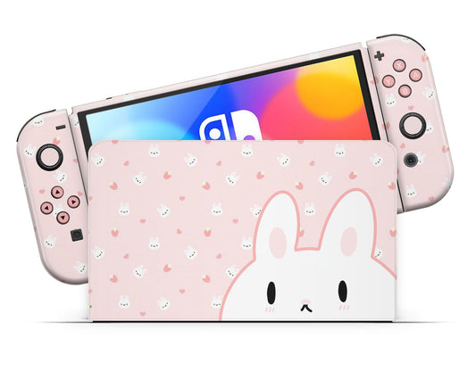 Lux Skins Nintendo Switch OLED Cute Bunny Rabbit Strawberry Face Full Set Skins - Art Animals Skin