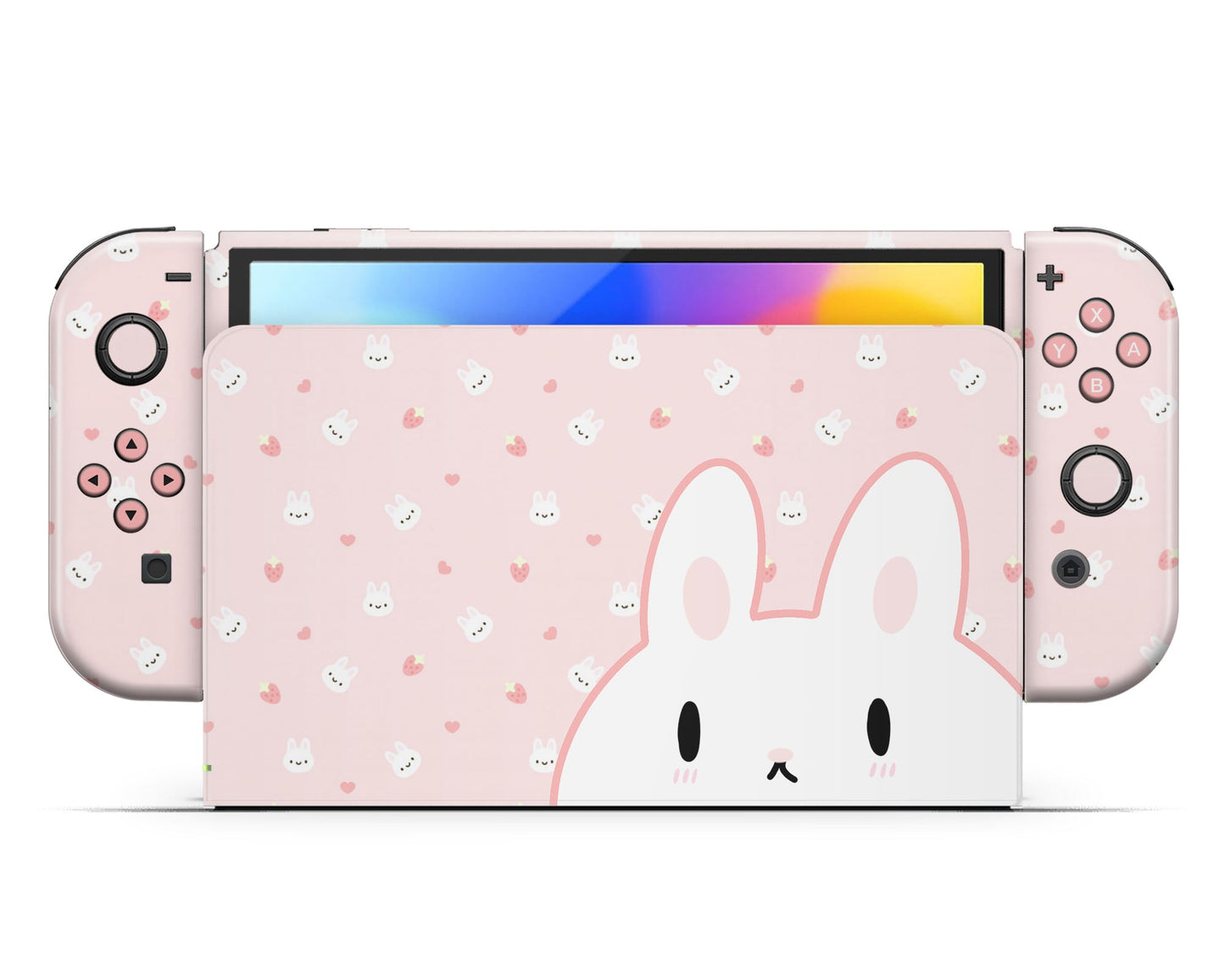 Lux Skins Nintendo Switch OLED Cute Bunny Rabbit Strawberry Face Joycons Only Skins - Art Animals Skin