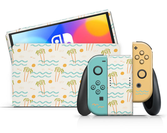 Lux Skins Nintendo Switch OLED Tropical Festival Palm Trees Full Set +Tempered Glass Skins - Art Floral Skin