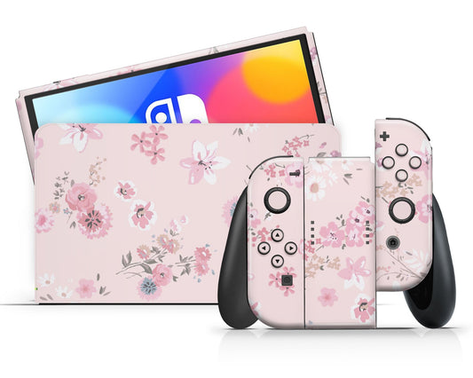 Lux Skins Nintendo Switch OLED Pretty Pink Flowers Classic no logo Skins - Art Floral Skin