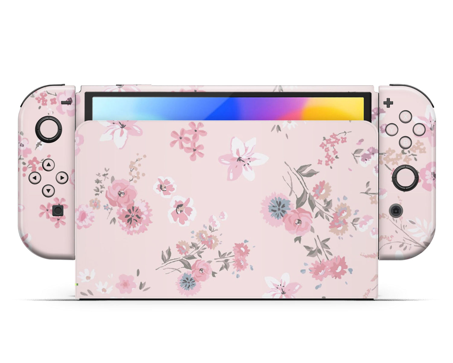 Lux Skins Nintendo Switch OLED Pretty Pink Flowers Hearts logo Skins - Art Floral Skin