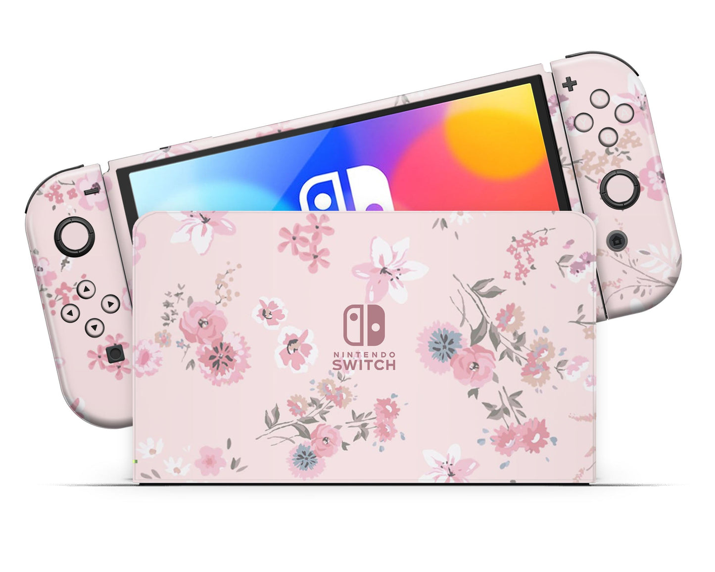 Lux Skins Nintendo Switch OLED Pretty Pink Flowers Nintendo logo Skins - Art Floral Skin