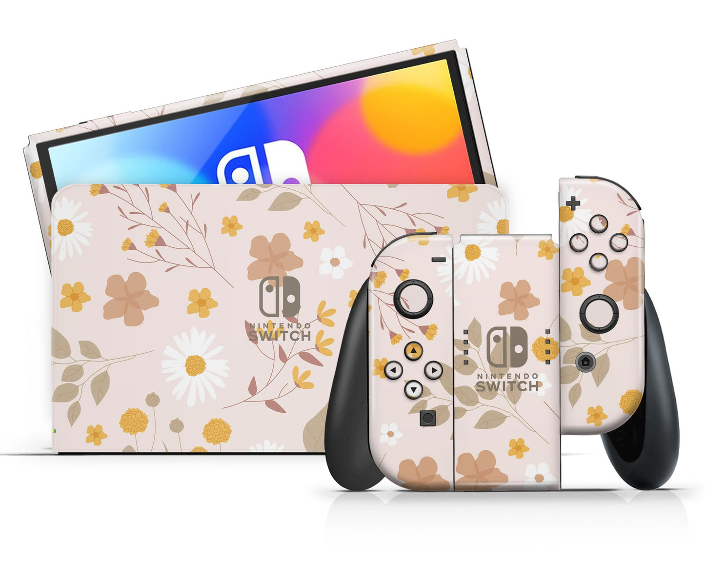 Lux Skins Nintendo Switch OLED Beige Pressed Flowers Classic no logo Skins - Art Floral Skin