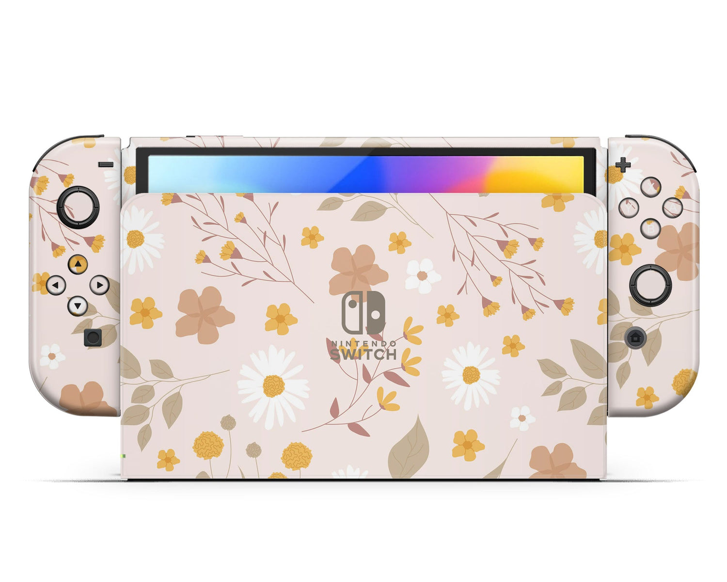 Lux Skins Nintendo Switch OLED Beige Pressed Flowers Hearts logo Skins - Art Floral Skin