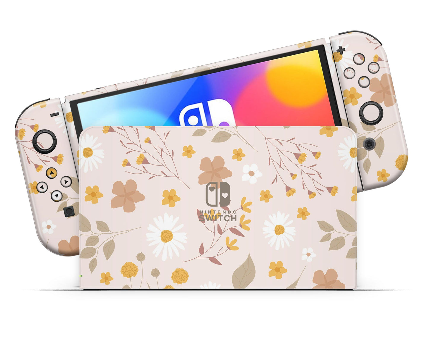 Lux Skins Nintendo Switch OLED Beige Pressed Flowers Classic no logo Skins - Art Floral Skin