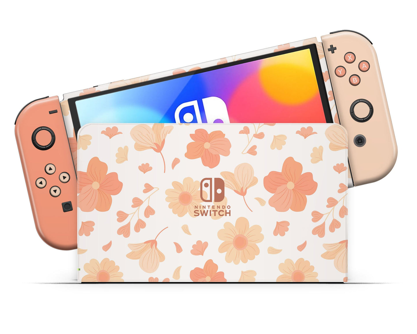 Lux Skins Nintendo Switch OLED Orange Spring Season Nintendo logo Skins - Art Floral Skin