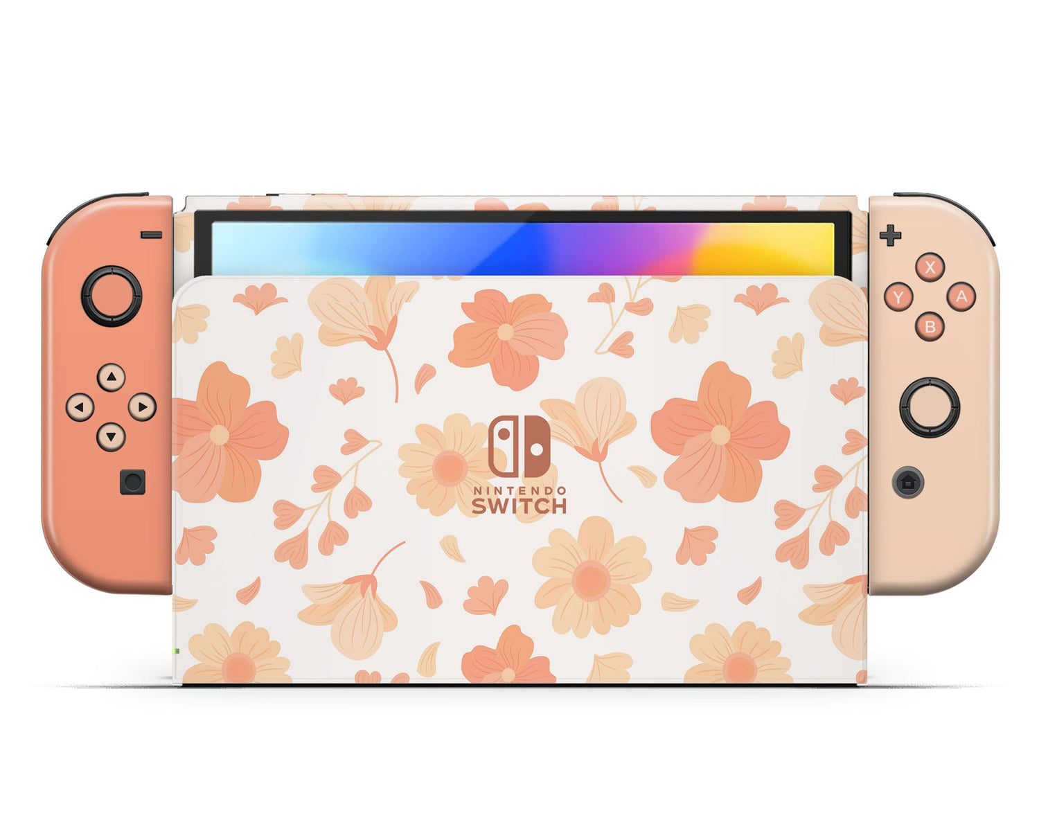 Lux Skins Nintendo Switch OLED Orange Spring Season Hearts logo Skins - Art Floral Skin