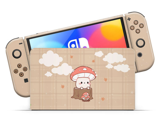 Lux Skins Nintendo Switch OLED Brown Mushroom Cutie Full Set Skins - Art Floral Skin