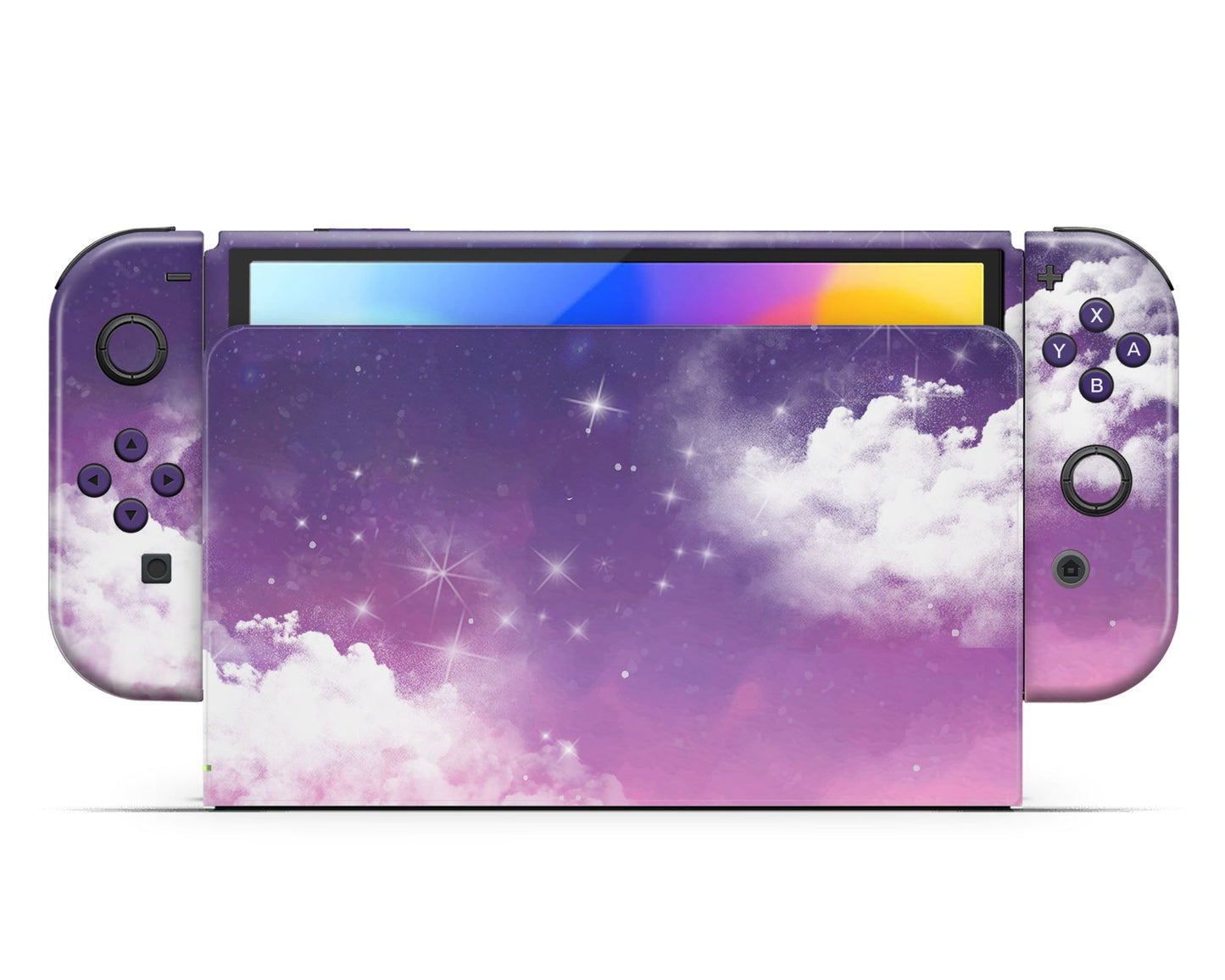 Lux Skins Nintendo Switch OLED Purple Night Clouds Hearts logo Skins - Art Clouds Skin