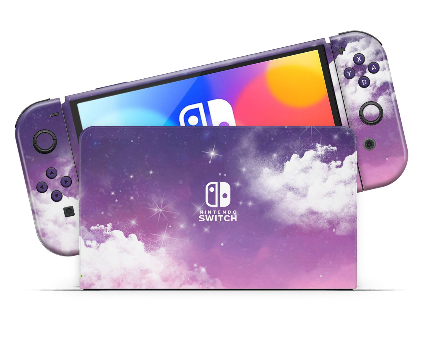 Lux Skins Nintendo Switch OLED Purple Night Clouds Nintendo logo Skins - Art Clouds Skin