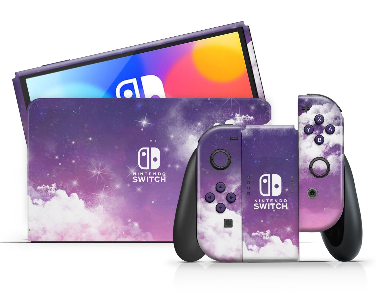 Lux Skins Nintendo Switch OLED Purple Night Clouds Classic no logo Skins - Art Clouds Skin
