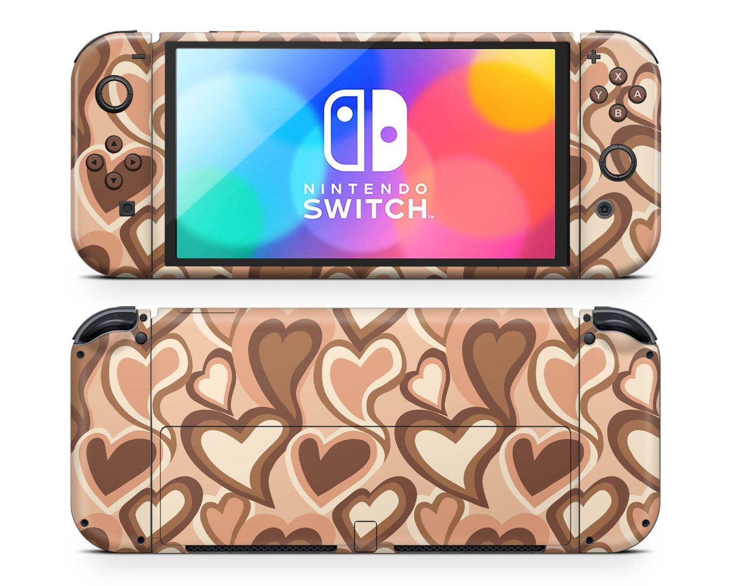 Lux Skins Nintendo Switch OLED Latte Drip Hearts Full Set Skins - Pattern Abstract Skin