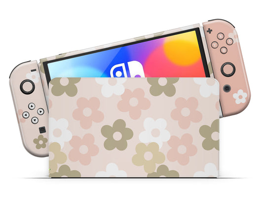 Retro Parisian Pink Floral Nintendo Switch OLED Skin